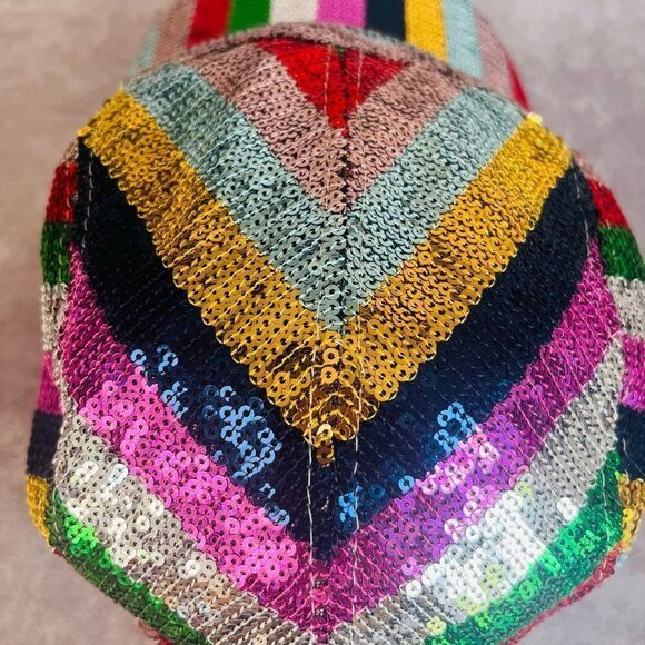 Maison Michel Paris Stripe Rainbow Colorful Nell Sequin Hat Baseball Cap M - Picture 4 of 11